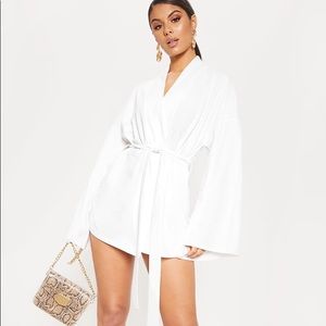 White waist tie romper